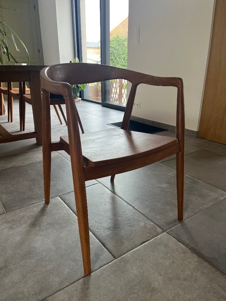8 chaises de salle à manger en bois massif (teck), Comme neuf, Brun, Enlèvement, Cinq, Six Chaises ou plus