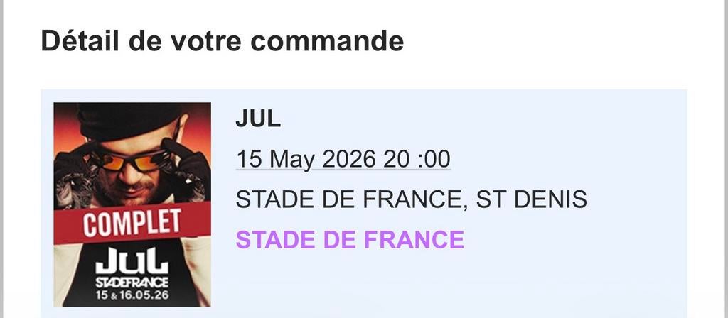 Place de concert Jul, Tickets & Billets, Mai