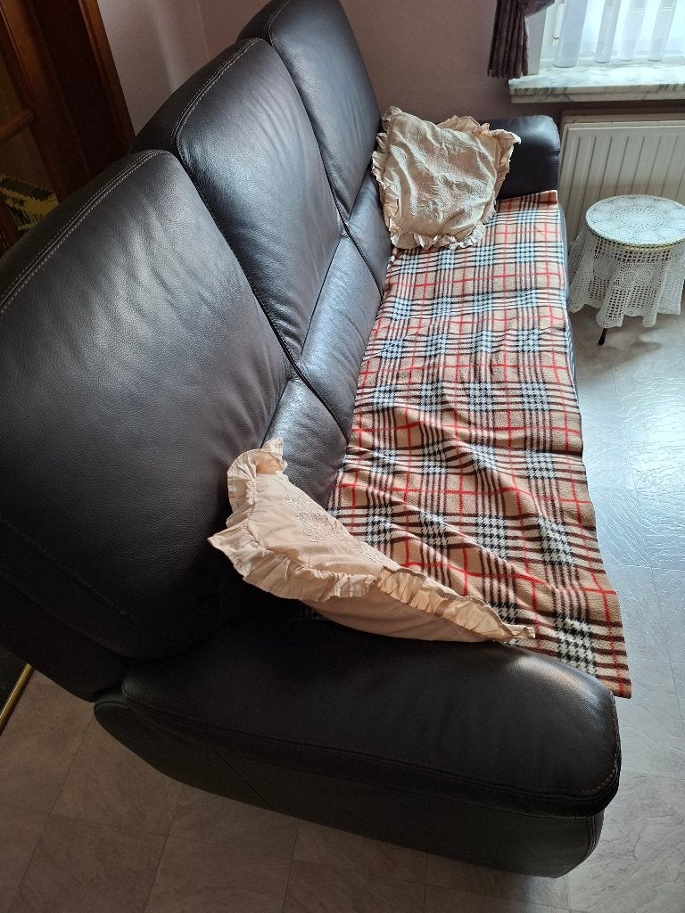 Salon bruin leder, Huis en Inrichting, Ophalen, Zo goed als nieuw, Leer