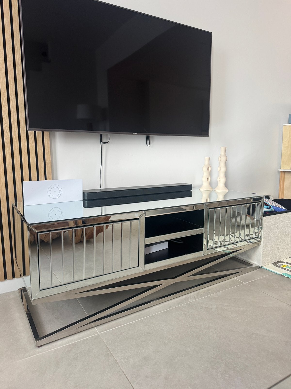 Meuble TV design miroir argenté, Enlèvement, Comme neuf, Verre