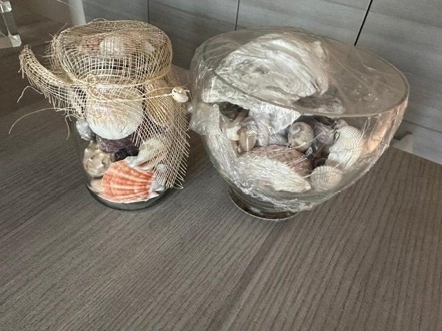 2 potten met schelpen (nr2176a), Ophalen, Schelp(en)