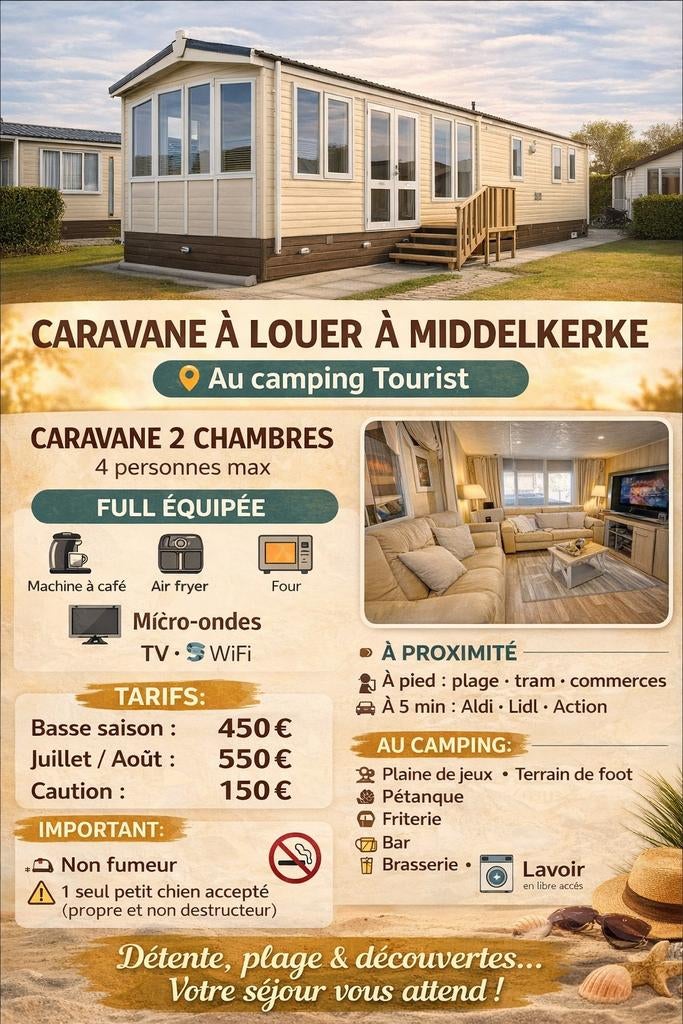 Caravan te huur aan zee, Caravans en Kamperen, Caravans, Particulier, Ophalen