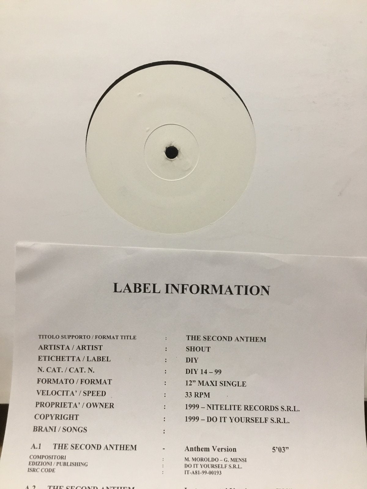 Shout. The Second Anthem. White Label., CD & DVD, Vinyles | Dance & House, Enlèvement ou Envoi, Comme neuf