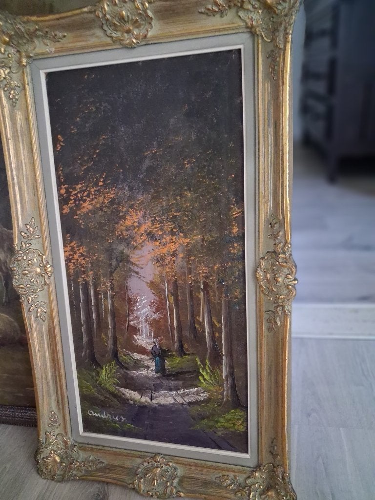 *Mooie gesigneerde antieke schilderij met prachtige kader, Antiek en Kunst, Ophalen of Verzenden, Bijzondere lijst, Doek