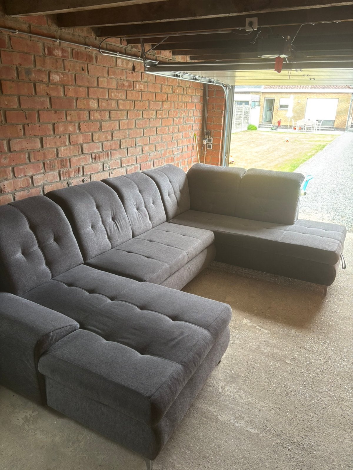 Moderne u-vorm hoekzetel/Donkergrijs, Ophalen, Zo goed als nieuw, Stof