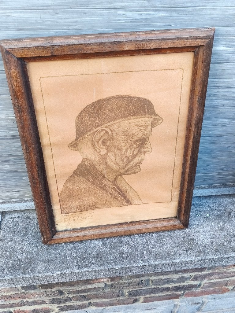 Lithographie vieux mineur signe Arthur craco, Antiquités & Art, Enlèvement ou Envoi