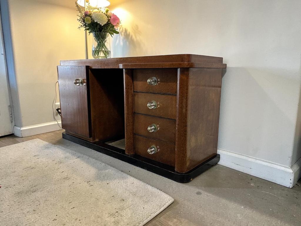 vintage houten artdeco dressoir/buffetkast met curved hoeken, Enlèvement