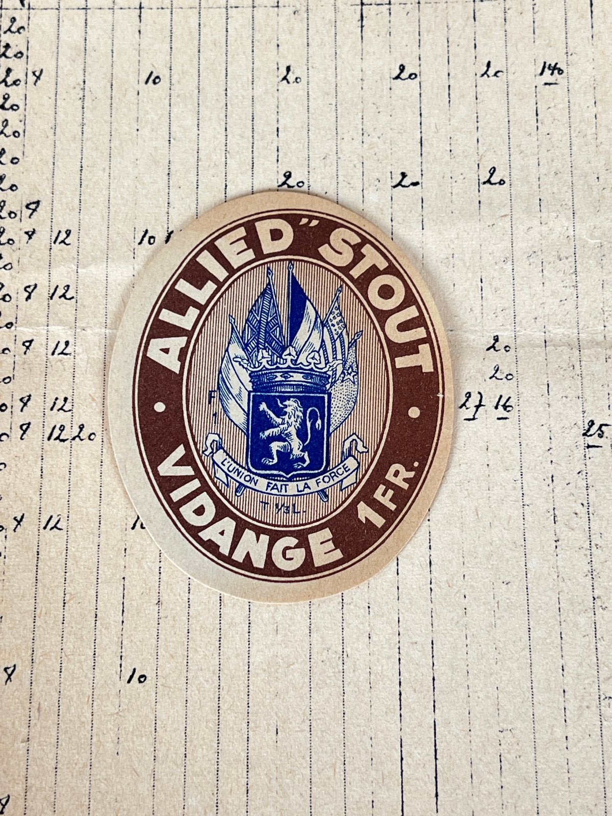 Étiquette Allied stout brasserie des alliés Marchienne, Collections, Enlèvement ou Envoi, Utilisé