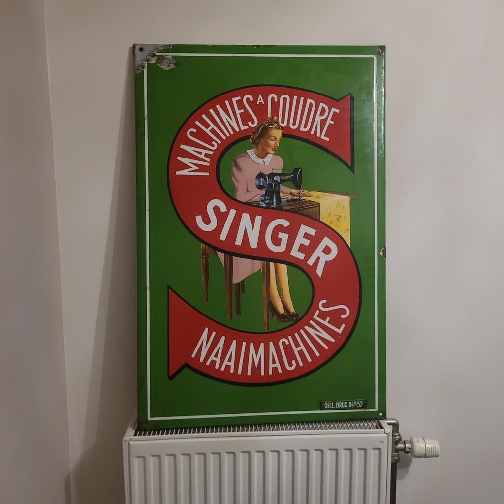 Ancienne plaque émaillée singer, Collections, Enlèvement ou Envoi