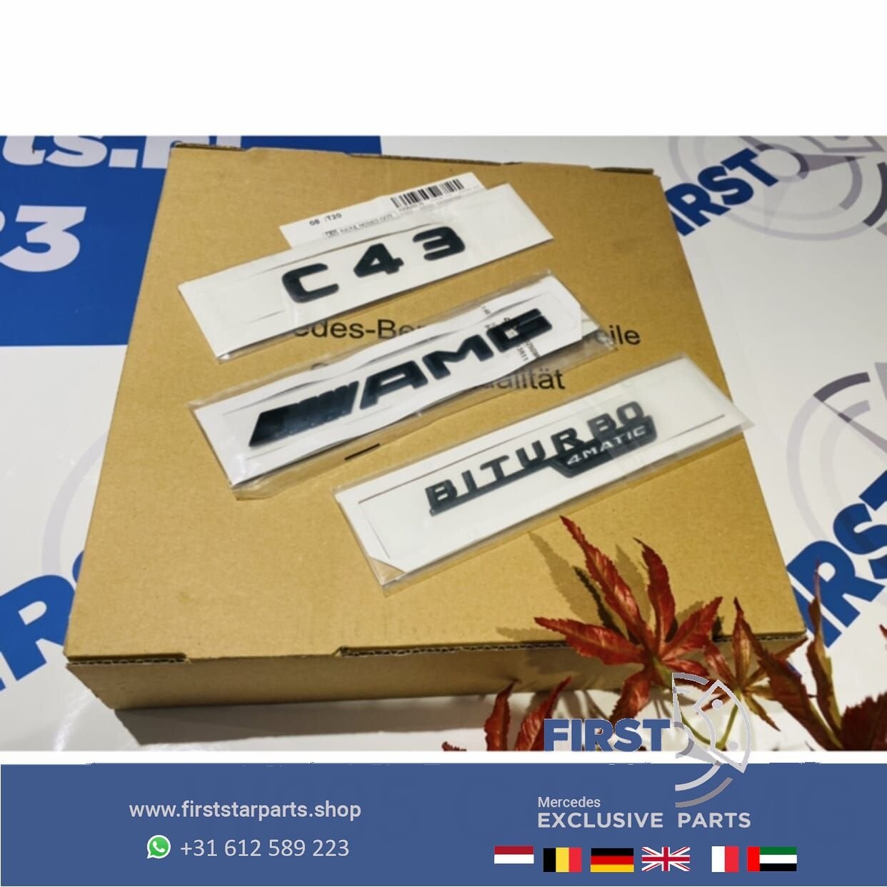 W205 C43 AMG LOGO SET ZWART EMBLEMEN SET Mercedes C KLASSE 4, Gebruikt, -, Ophalen of Verzenden, -