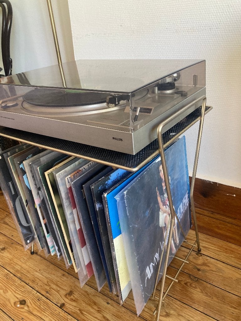 Mid-Century Lectuurbak/Vinylhouder (Stijl Mathieu Matégot), Huis en Inrichting, Vintage, Gebruikt, Ophalen of Verzenden, Goud