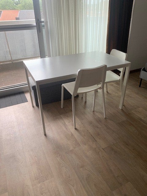 witte tafel 125cm-75cm + 2 stoelen, Huis en Inrichting, Ophalen, Kunststof, Gebruikt, 100 tot 150 cm