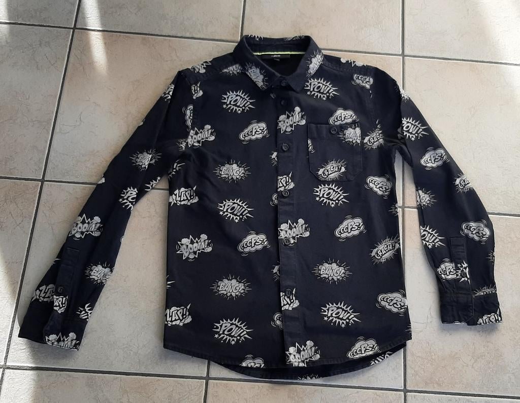 Cool zwart hemdje met woordopdruk maat 140 of 10 jaar JBC, Kinderen en Baby's, Overhemd of Blouse, Ophalen of Verzenden, Zo goed als nieuw