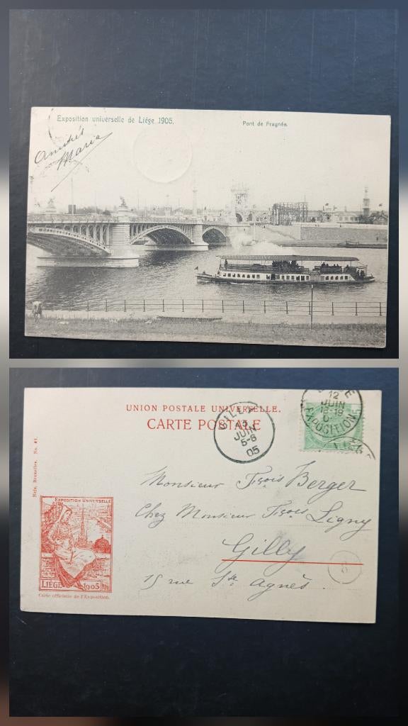 Carte postale Liège expo 1905 avec cachet sur site, Collections, Enlèvement ou Envoi, Avant 1920, Affranchie, Liège