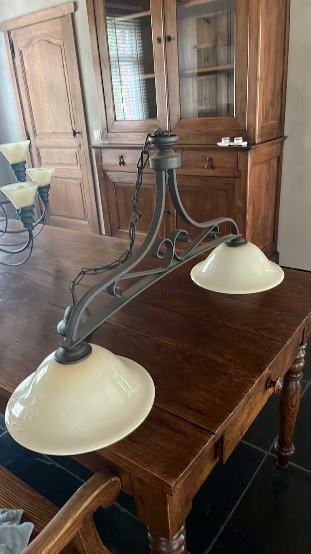 Hanglamp ijzer en glas, Ophalen, Zo goed als nieuw, Glas