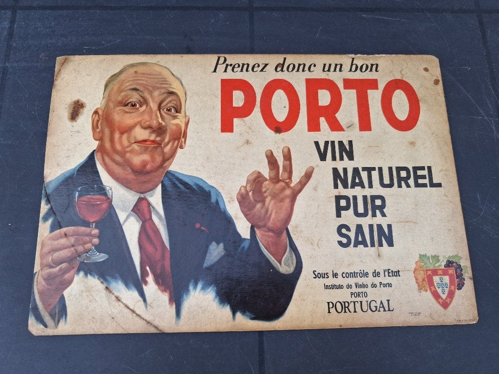 oud reclamebord PORTO...karton..takszegel 2F..., Ophalen of Verzenden, Zo goed als nieuw, Reclamebord