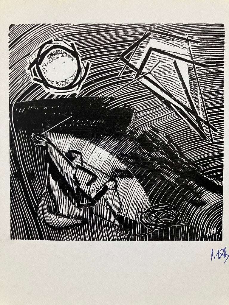Houtsnede Jos Hendrickx (1906-1971), Ophalen, Houtsnede
