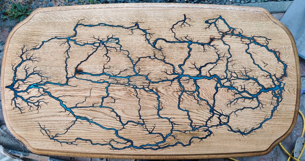 Unieke Upcycled Eiken Salontafel – met Fractal burn en Epoxy, Ophalen, Fractal burning, 50 tot 100 cm, Eikenhout