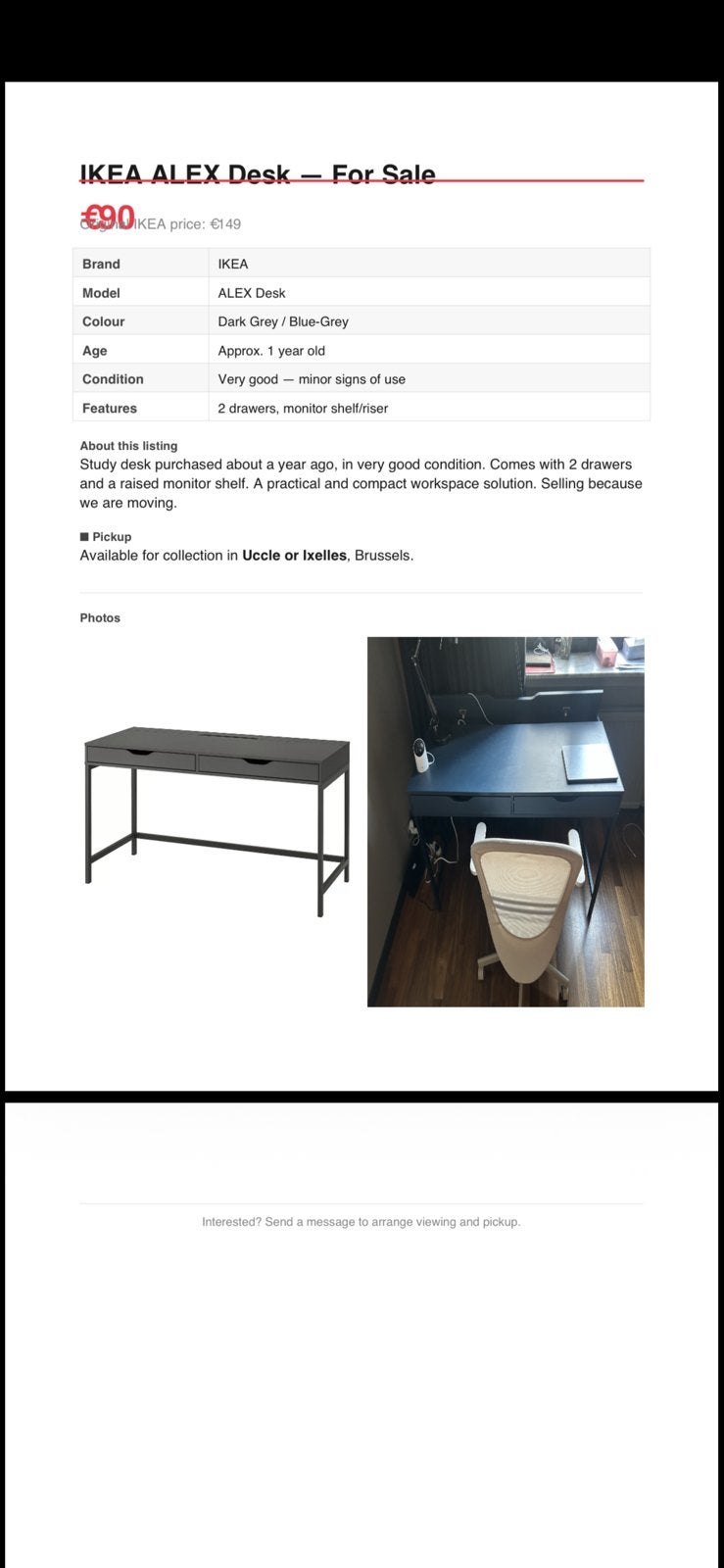 TABLE IKEA ALEX, Enlèvement, Comme neuf
