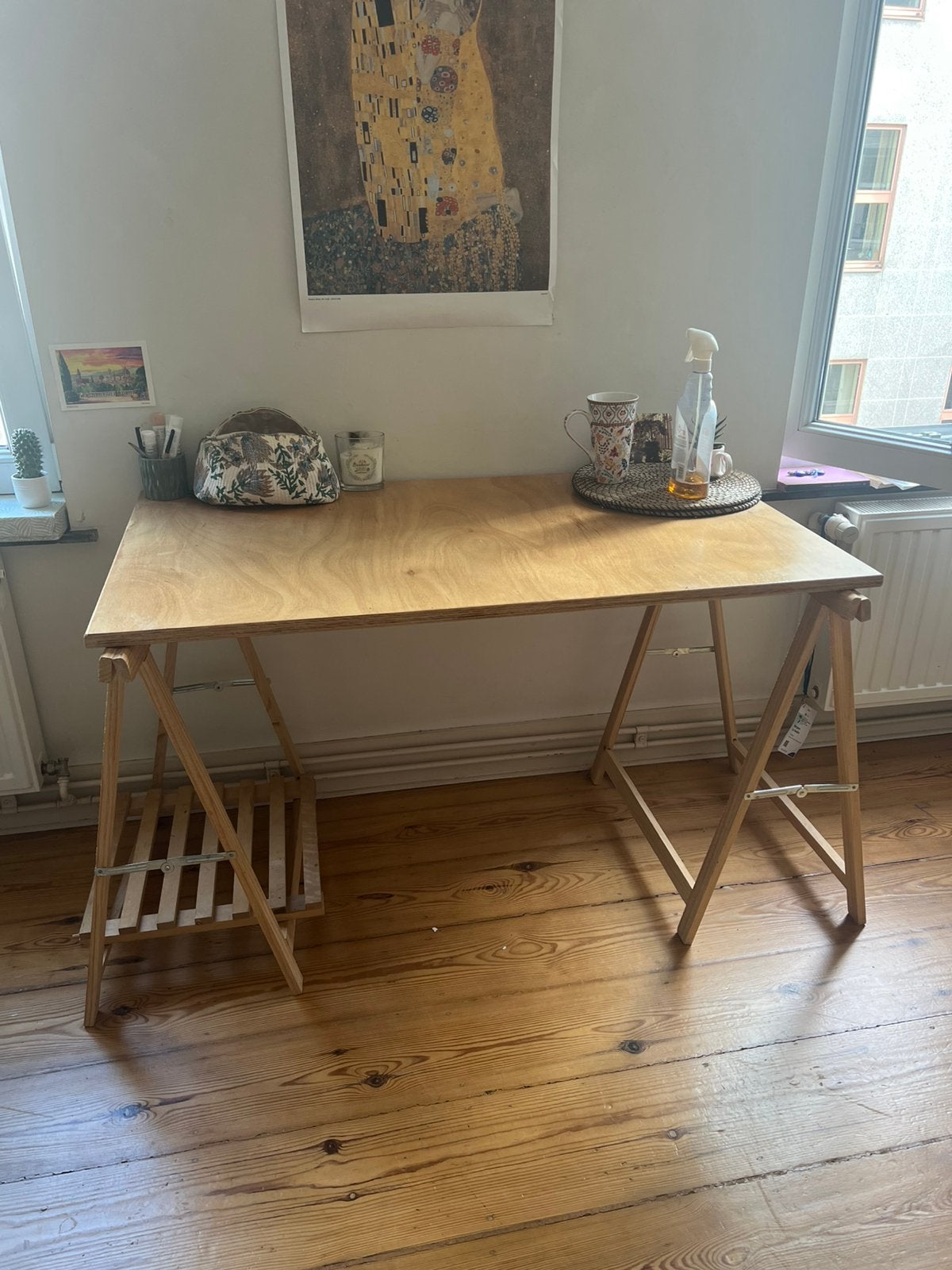 Bureau en bois (Trepieds + Planche), Maison & Meubles, Enlèvement, Comme neuf, Bois