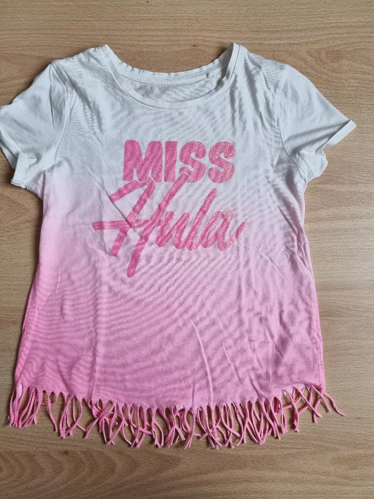 Wit-roze T-shirt met franjes - maat 152, Kinderen en Baby's, Kinderkleding | Maat 152, C&A, Meisje, Ophalen of Verzenden, Zo goed als nieuw