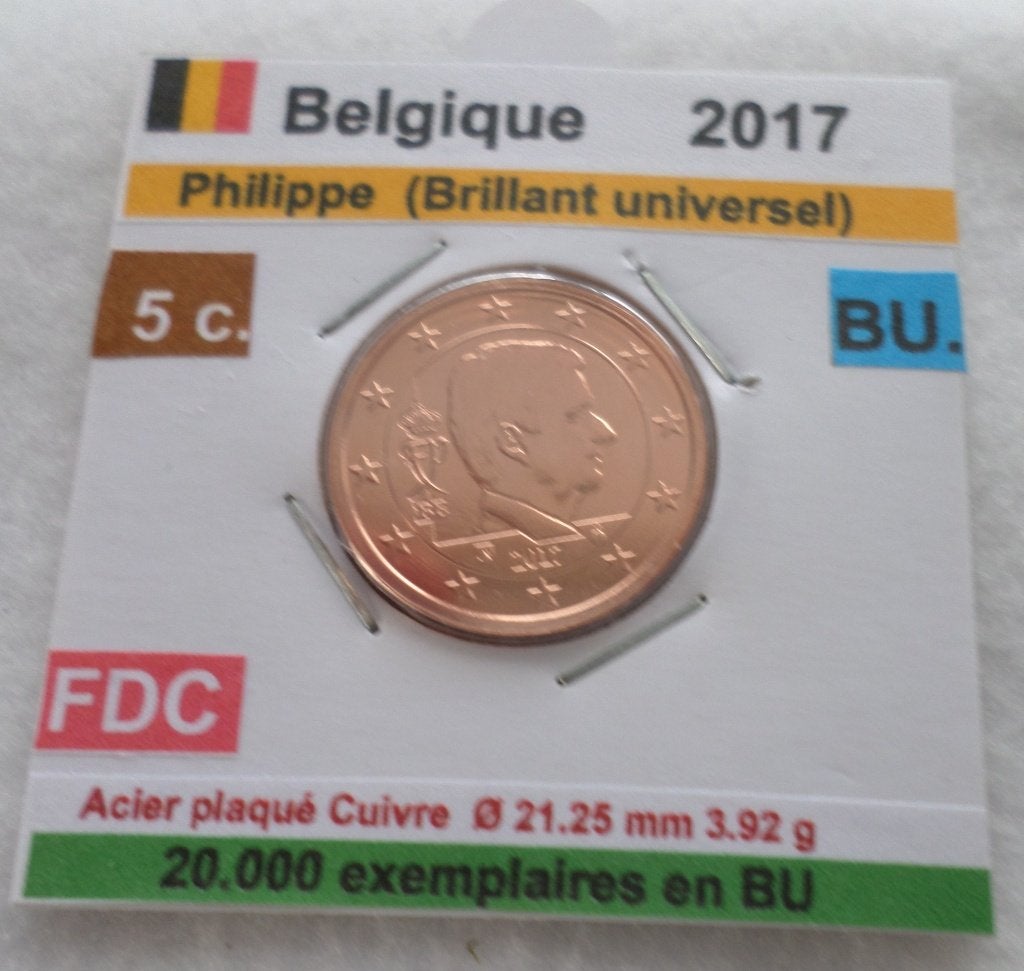 Belgique RARE 5 cent Philippe 2017 FDC/ BU 20.000 ex., Enlèvement ou Envoi, Belgique, 5 centimes, Monnaie en vrac