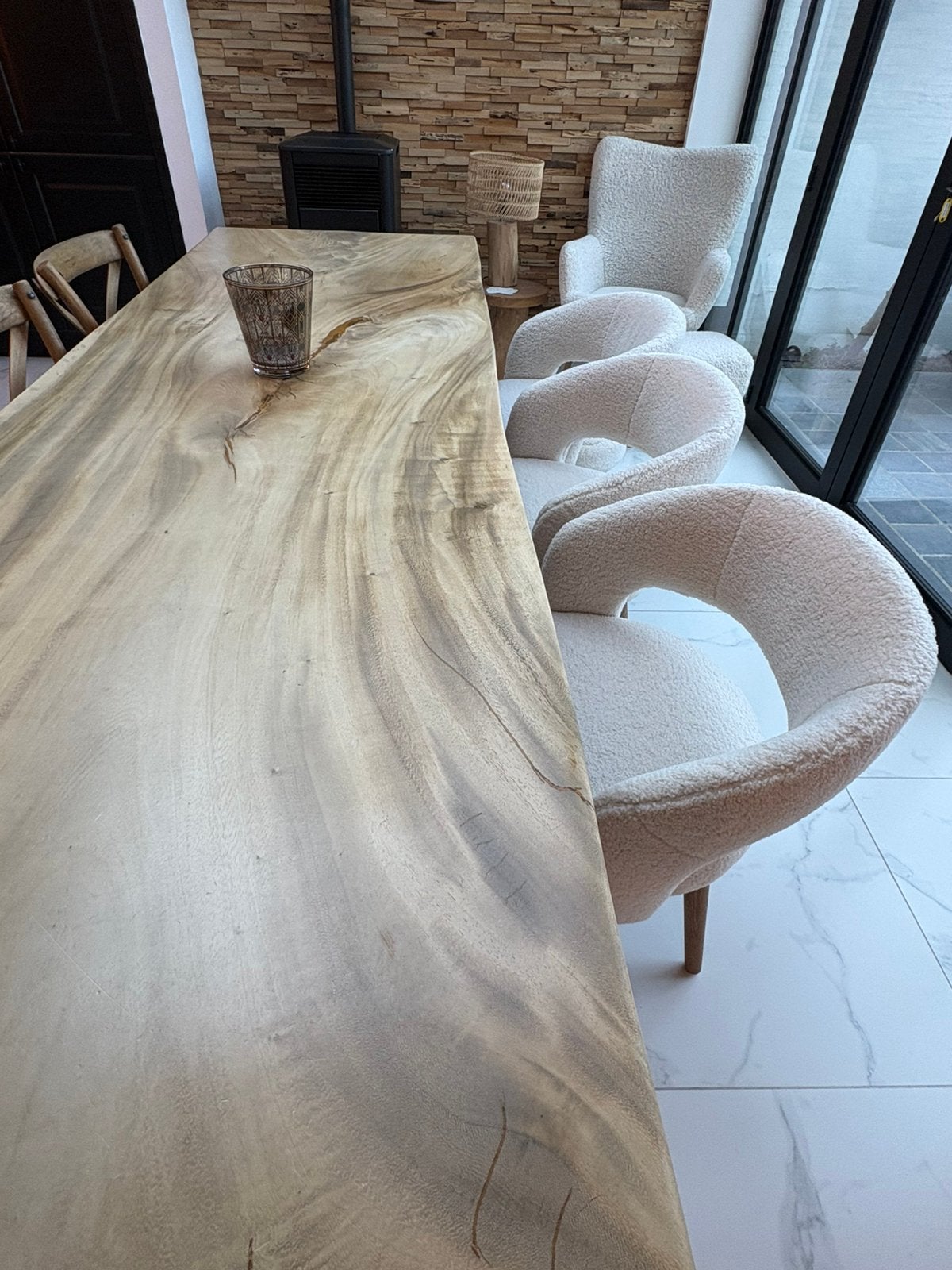 Boucle stoelen, Huis en Inrichting, Stoelen, Ophalen, Zo goed als nieuw, Stof