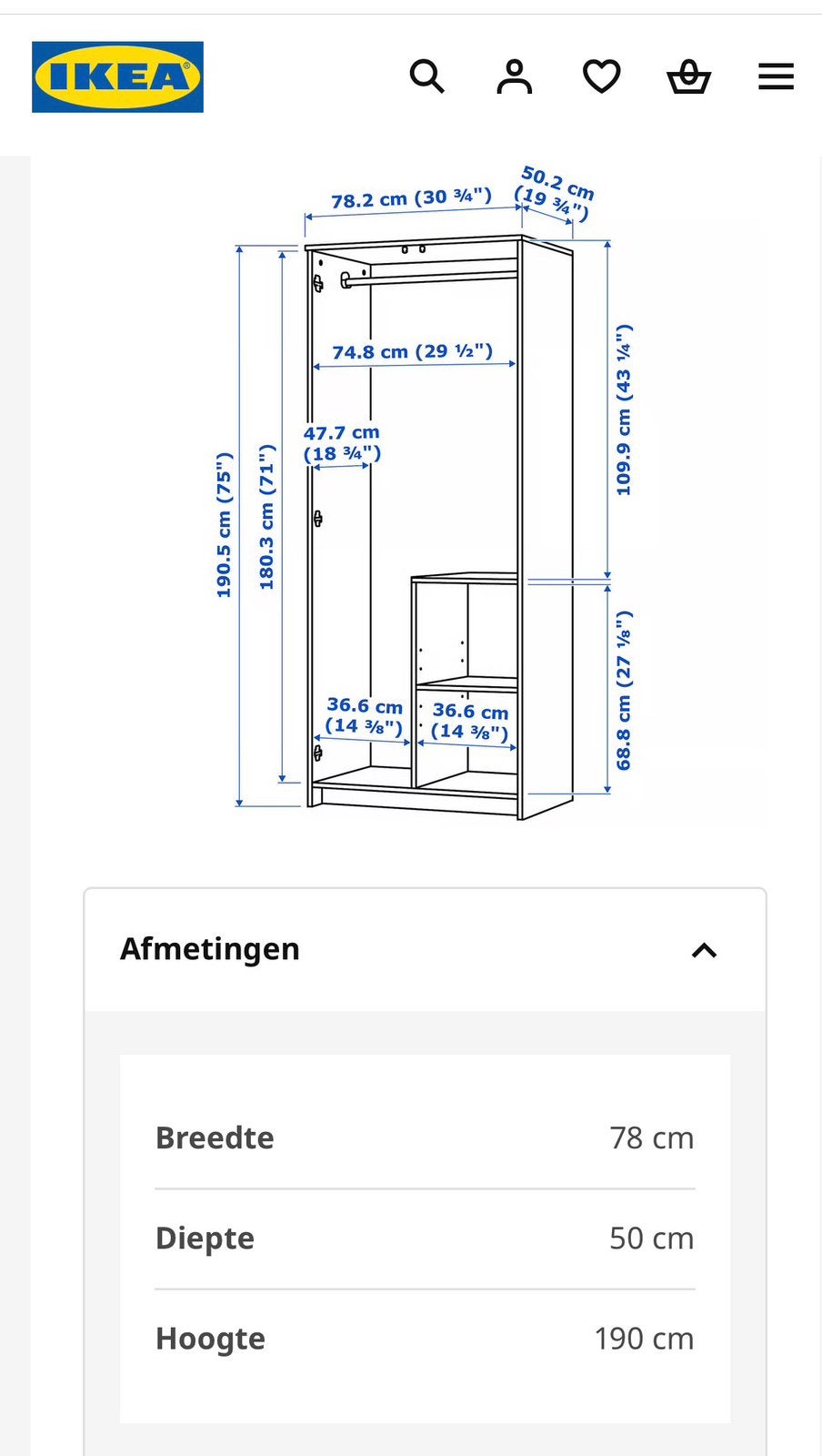 Brimnes-kledingkast, 2 deuren, Ophalen, Zo goed als nieuw