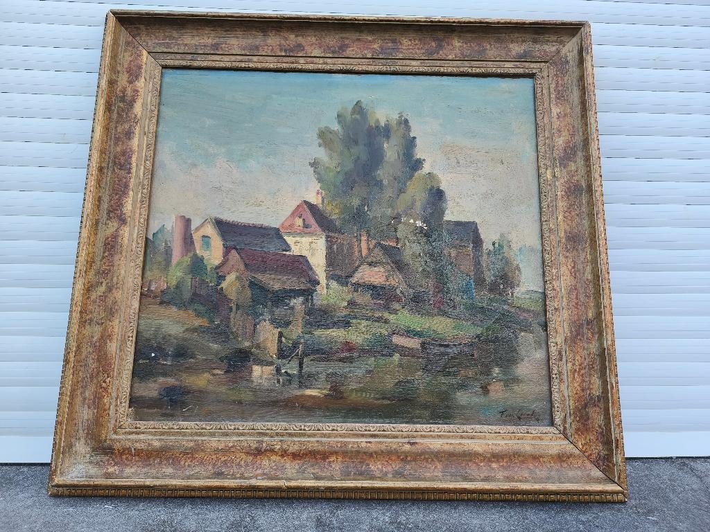 Huile sur toile maison signe f van loock, Ophalen