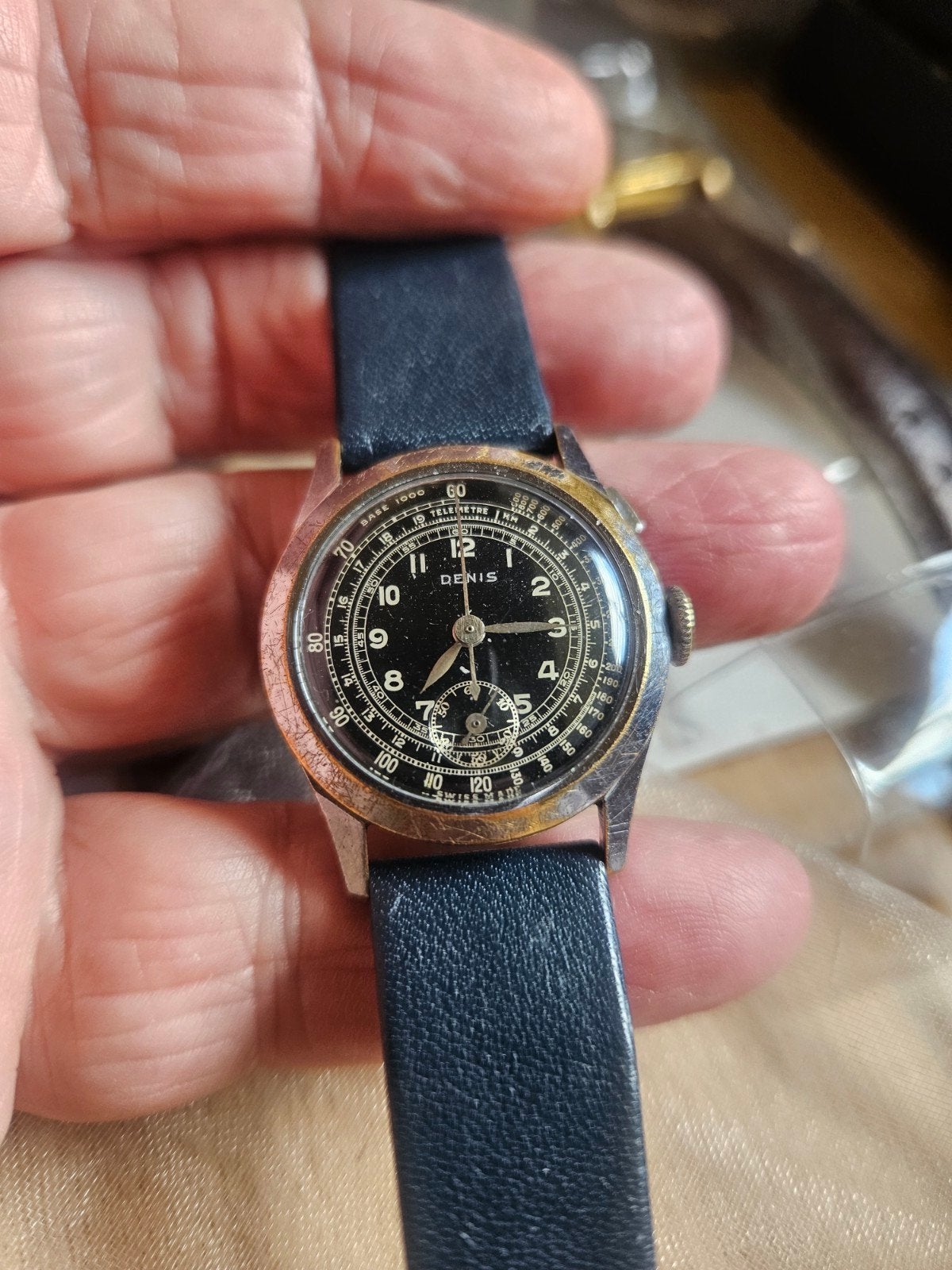 petite montre chronographe année 40-50, Enlèvement ou Envoi, Utilisé, Bleu