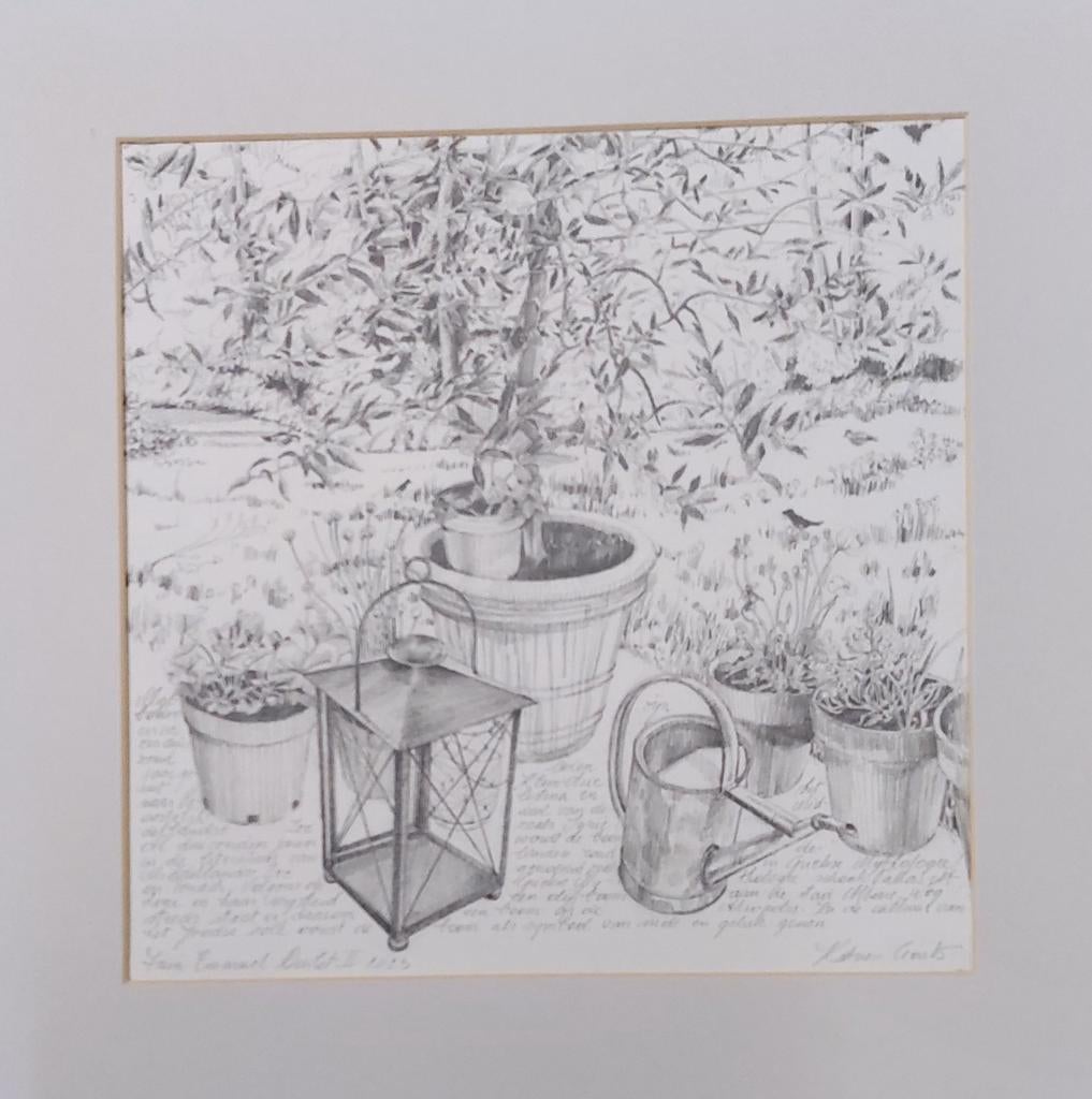 Potloodtekening de olijfboom, Antiek en Kunst, Ophalen, Ingelijst