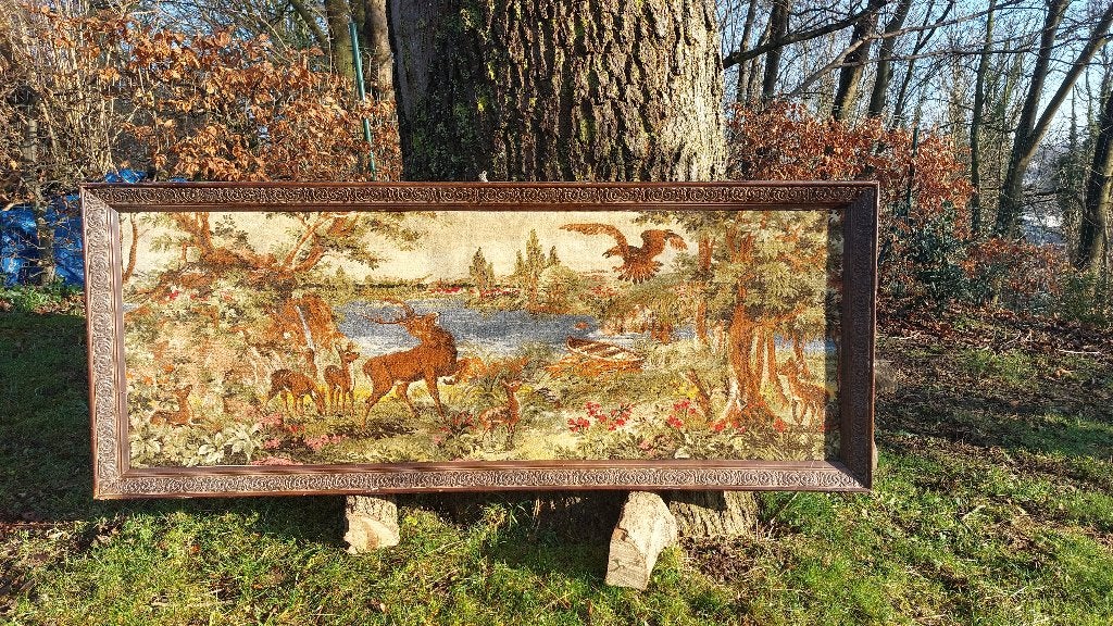 Magnifique tapisserie Forêt 1.74M x 0.70M, Antiquités & Art, Autres techniques, Enlèvement, Réaliste, Animaux