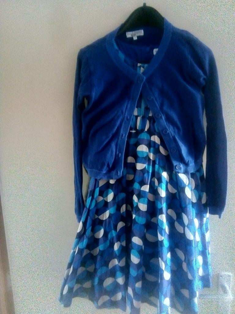 Leuk kleedje met bijhorend vestje, maat 140, Ophalen of Verzenden, Gebruikt, Meisje, Setje