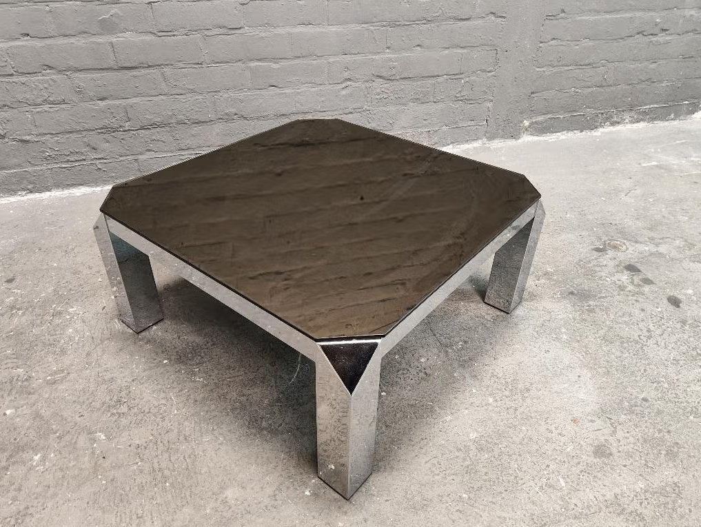 Grande table basse Belgo Chrom en verre miroir 80x80cm, Maison & Meubles, Enlèvement ou Envoi