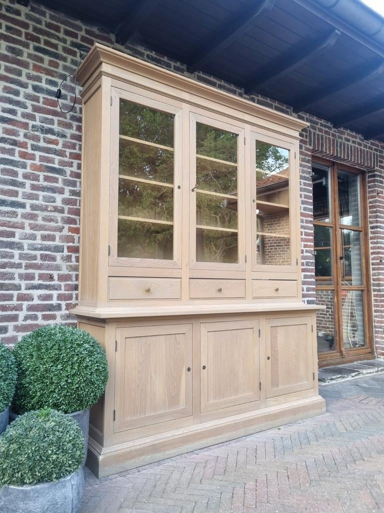 Eiken buffetkast/vitrinekast GRATIS LEVERING, Ophalen, Met deur(en), 200 cm of meer, 150 tot 200 cm