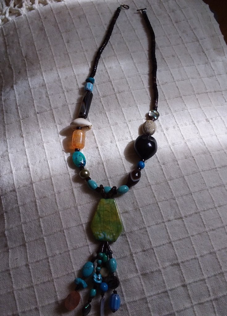 Lange ketting in natuursteen en zilver, Ophalen of Verzenden, Zilver, Zilver