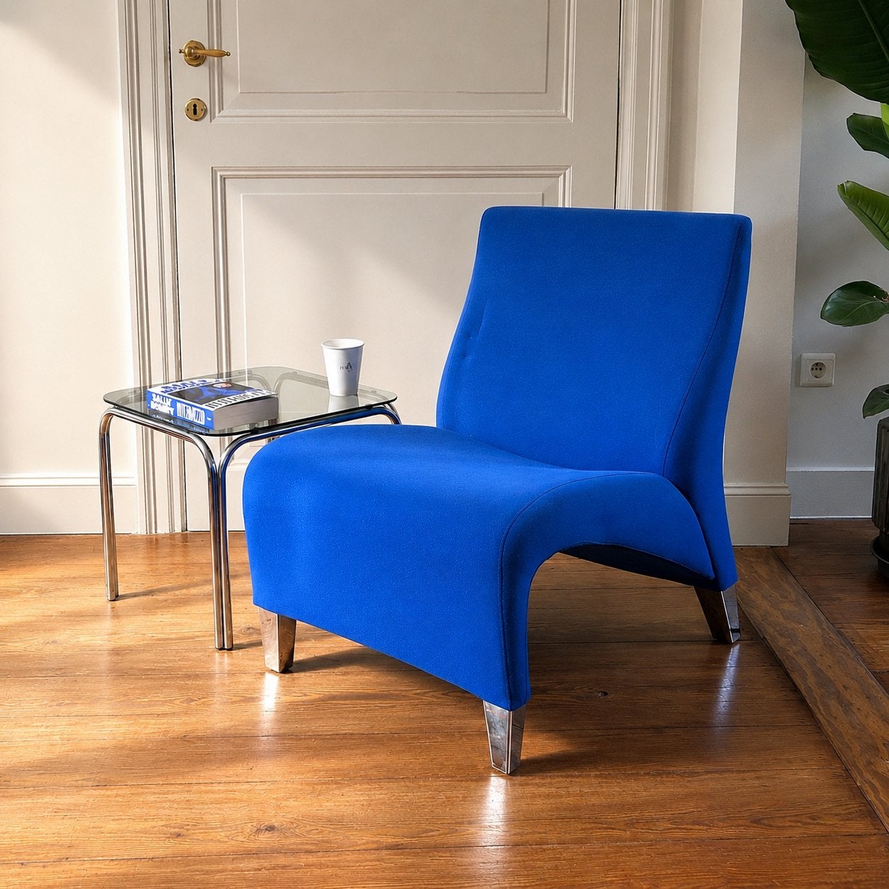 Chaise longue bleue Oken vintage, 1980, design espagnol, Tissus, Moins de 75 cm, Enlèvement ou Envoi, Comme neuf