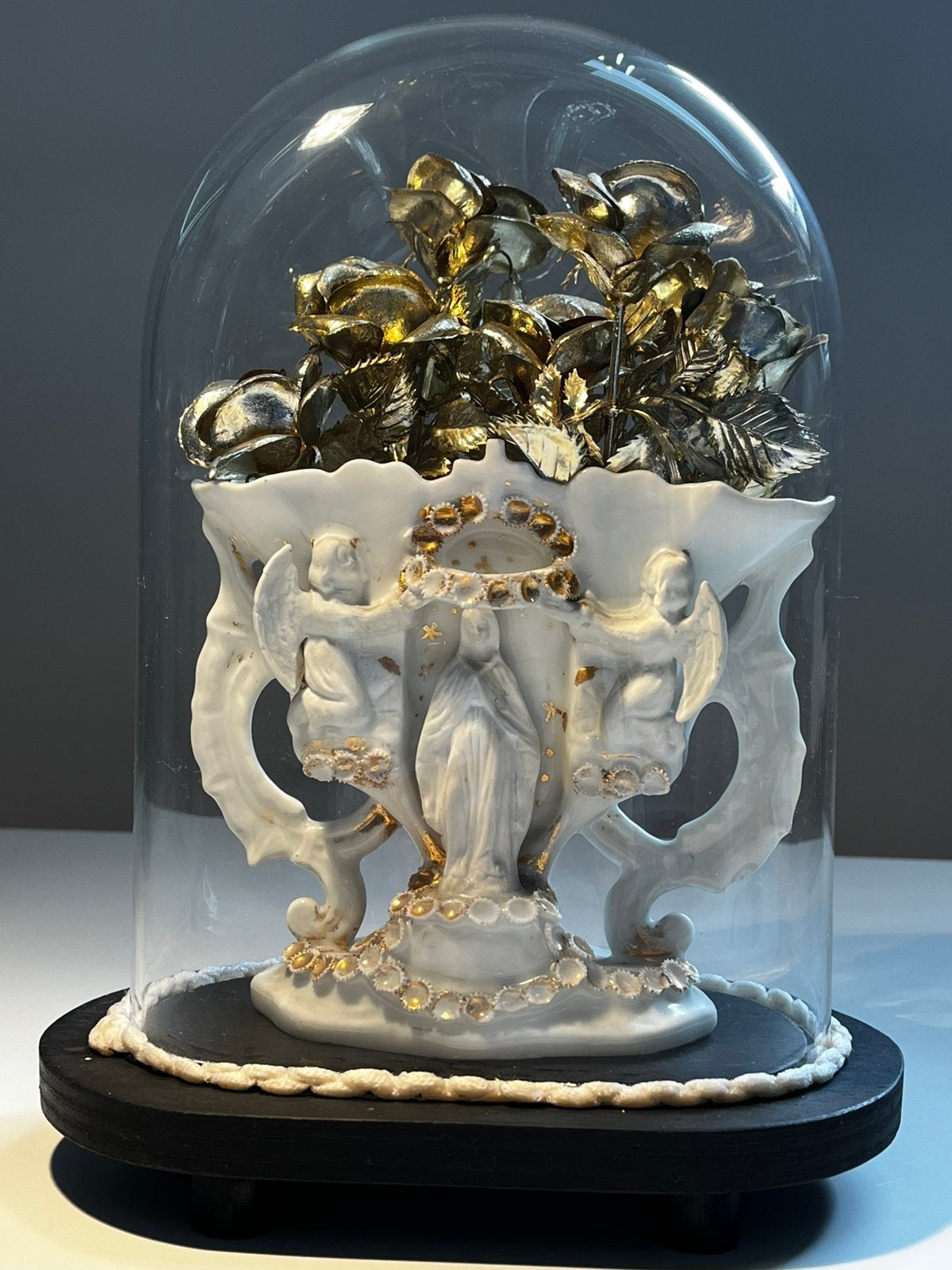 XIXe E antieke stolp religieuze OLV vaas Brussels porselein, Verre, Enlèvement, Comme neuf