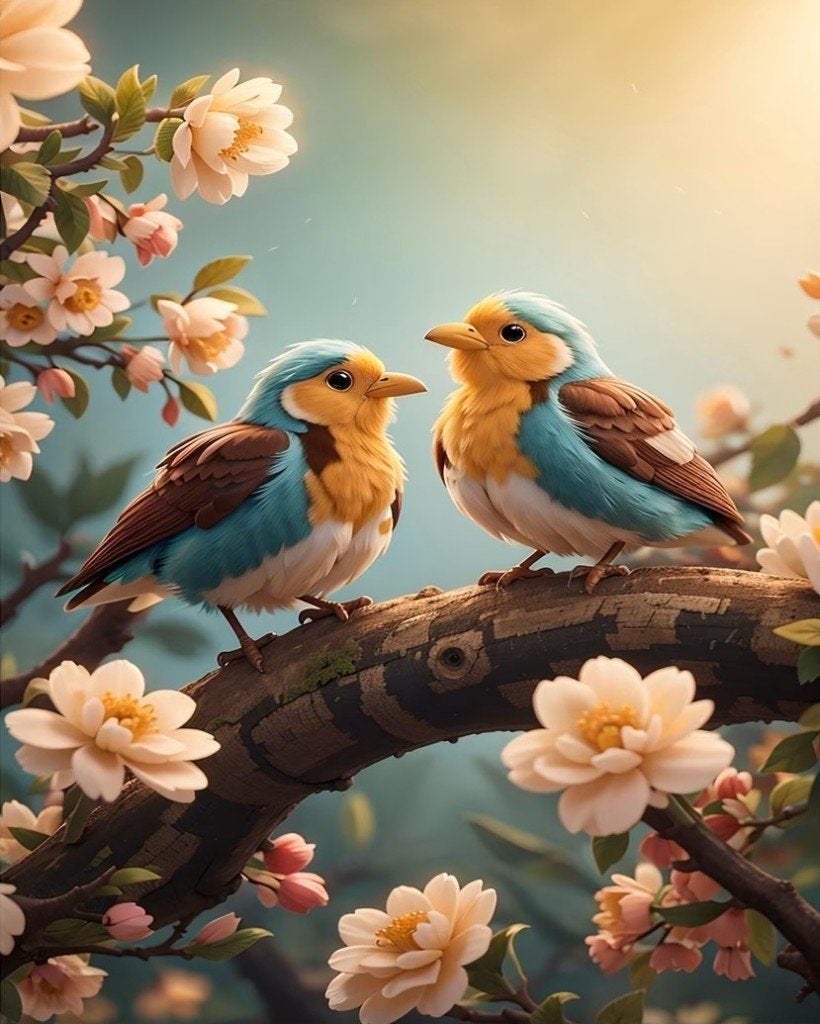 50x40cm Diamond Painting vogels bloesem boom (rond) nr 119, Nieuw, Meerkleurig, Ophalen of Verzenden, Overige materialen