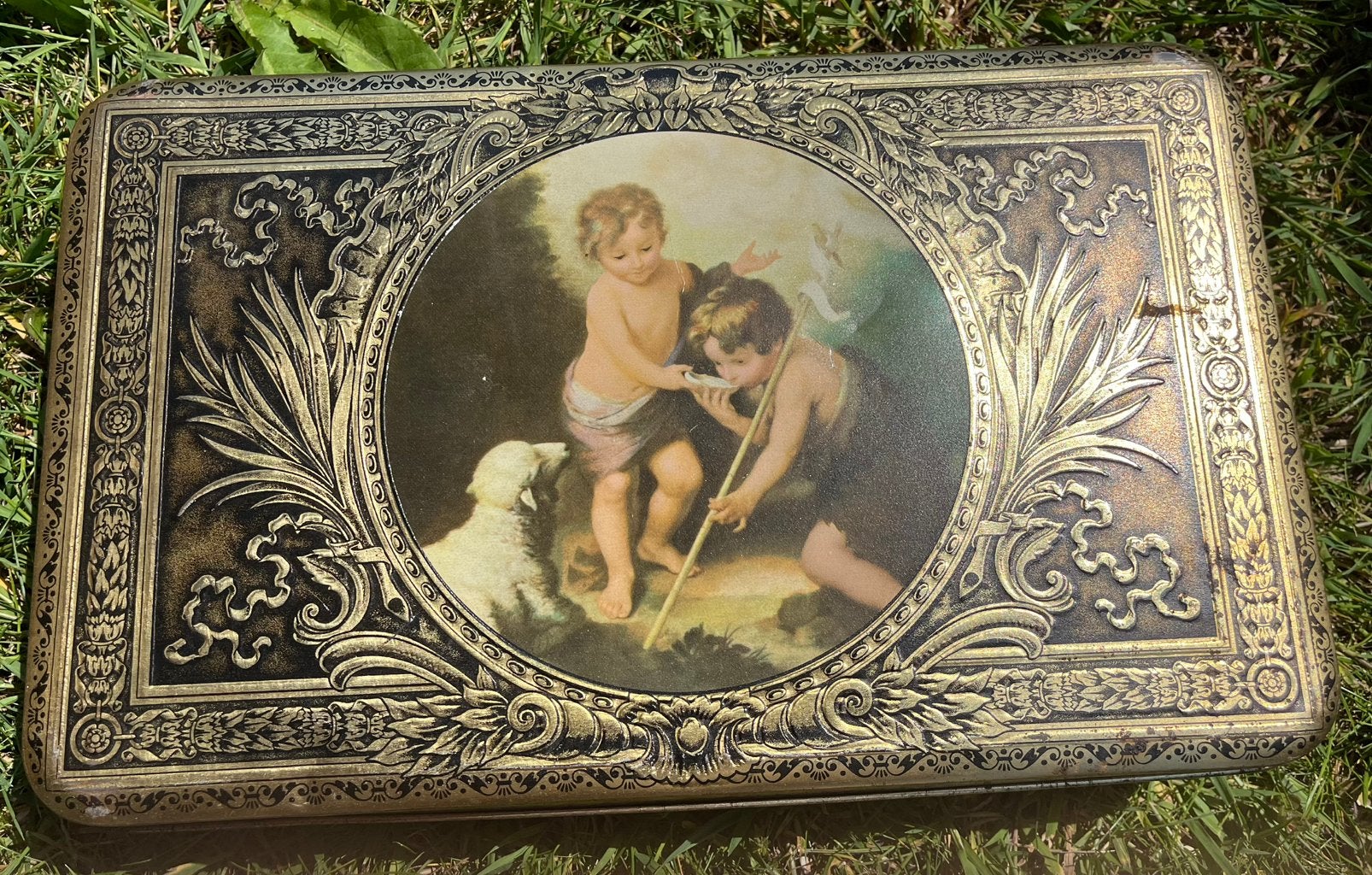 Vintage koekjesblik 32x20 cm van Antwerpse biscuitfabrikant, Ophalen, Beschuit