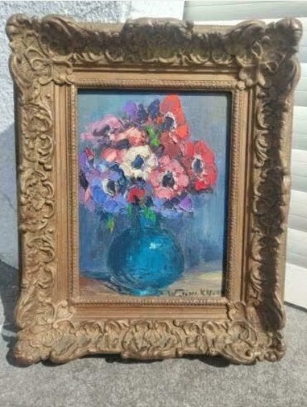 huile sur panneau fleur signe Walter Jonckheere, Antiek en Kunst, Kunst | Schilderijen | Klassiek, Ophalen of Verzenden, Paneel
