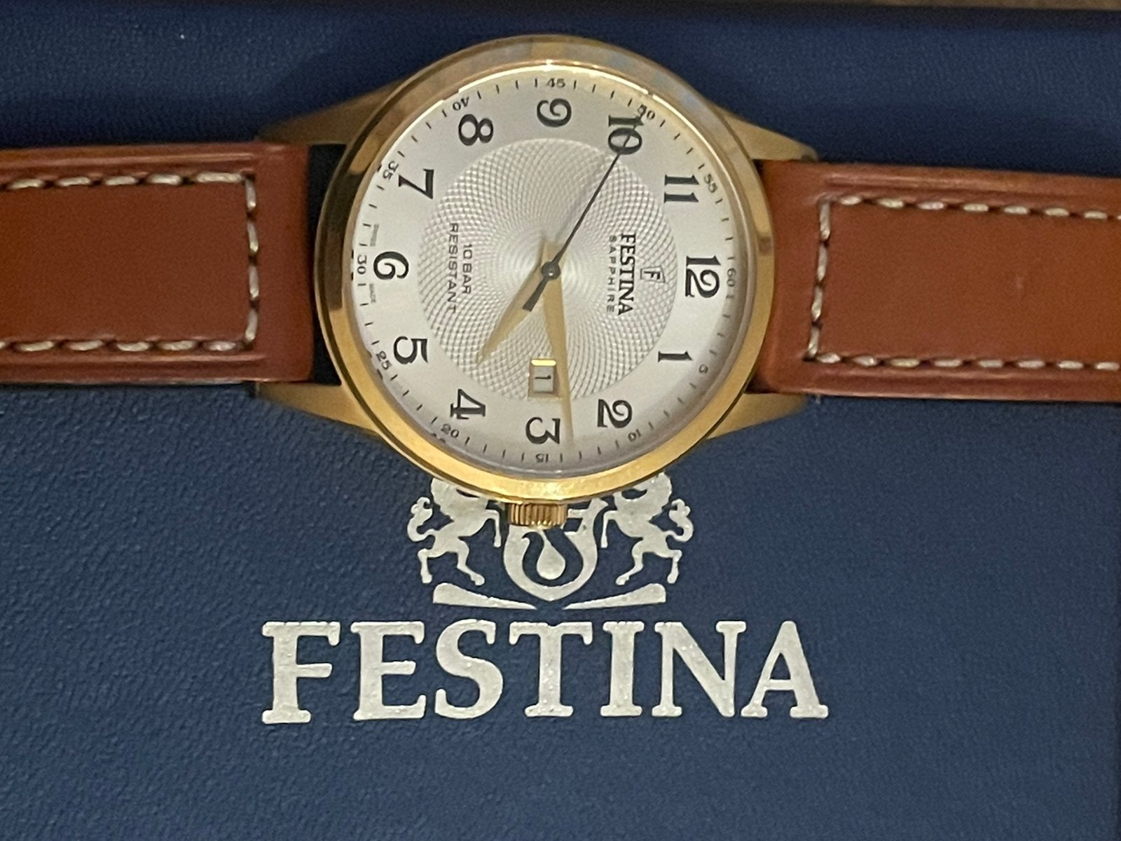 NIEUWE Festina Saffier glas compleet in de doos 80 €, Autres marques, Cuir, Acier, Enlèvement