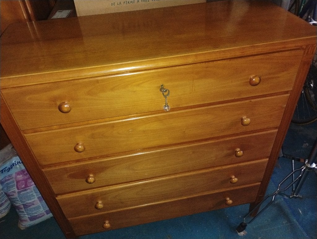 Commode bois massif 5 Tiroirs, Maison & Meubles, Armoires | Commodes, 25 à 50 cm, 5 tiroirs ou plus, Pin, 100 à 150 cm
