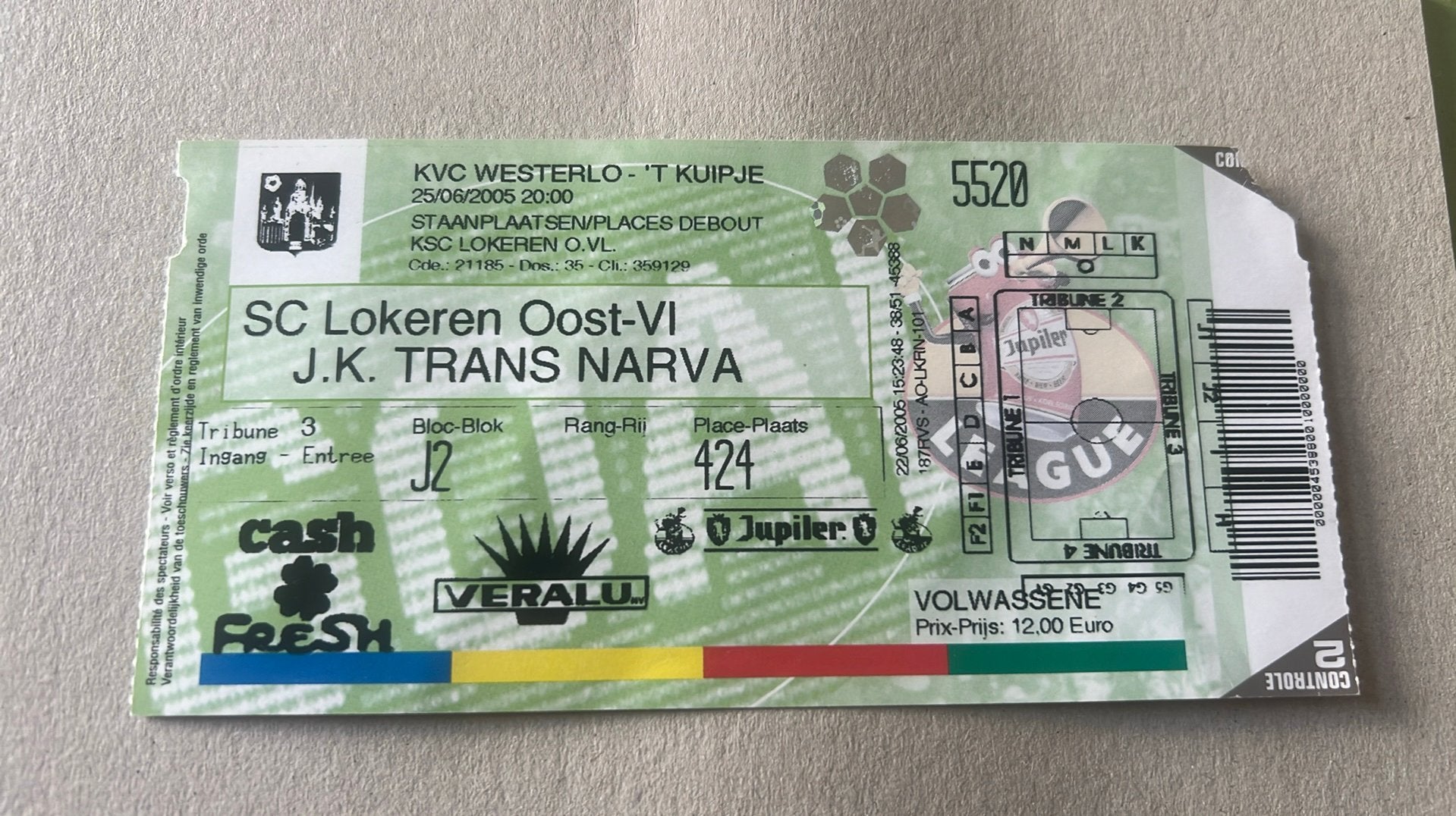 Ticket Intertoto Lokeren KSC - Trans Narva 2005, Envoi, Utilisé, Autres types