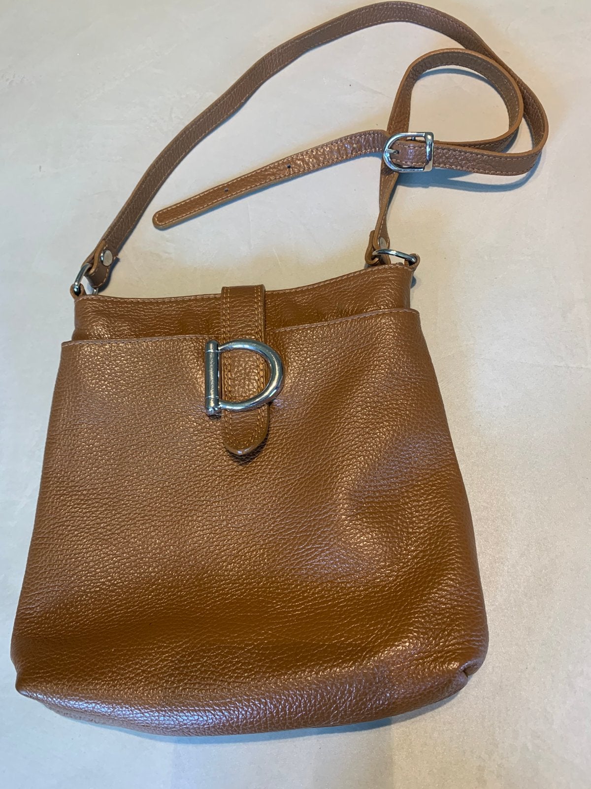 Vintage Brown Leather Women's Shoulder Bag Art Deco Metal, Handtassen en Accessoires, Tassen | Damestassen, Ophalen of Verzenden