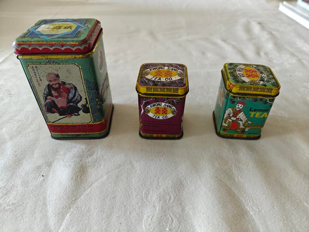 3 kleine blikken thee-doosjes, Ophalen of Verzenden