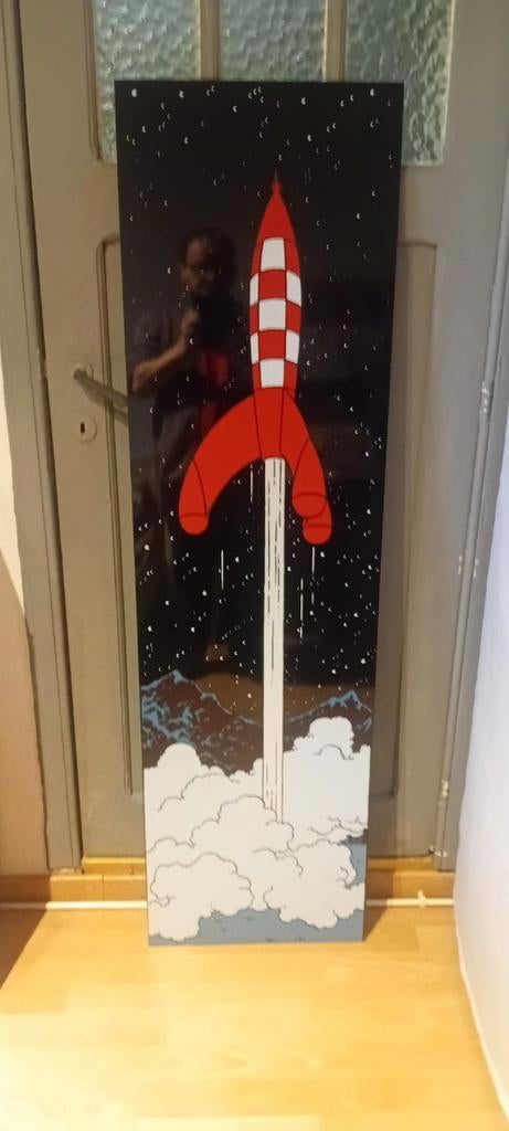 Kuifje bord Hergé maanraket 40 X 150 cm, Ophalen, Kuifje, Zo goed als nieuw, Beeldje of Figuurtje