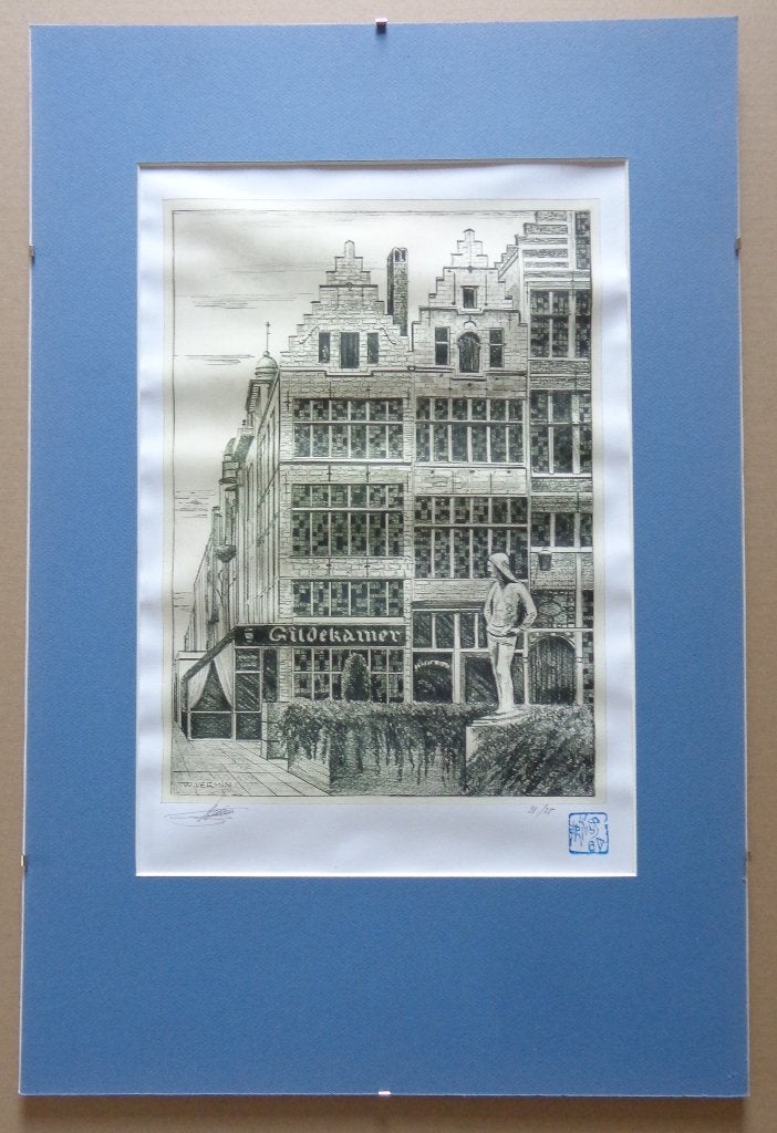 WALTER VERMIN / GILDEKAMER ANTWERPEN / OFFSET / 60x40cm RUG, Antiek en Kunst, Gelimiteerde oplage, Ophalen of Verzenden, Landschappen