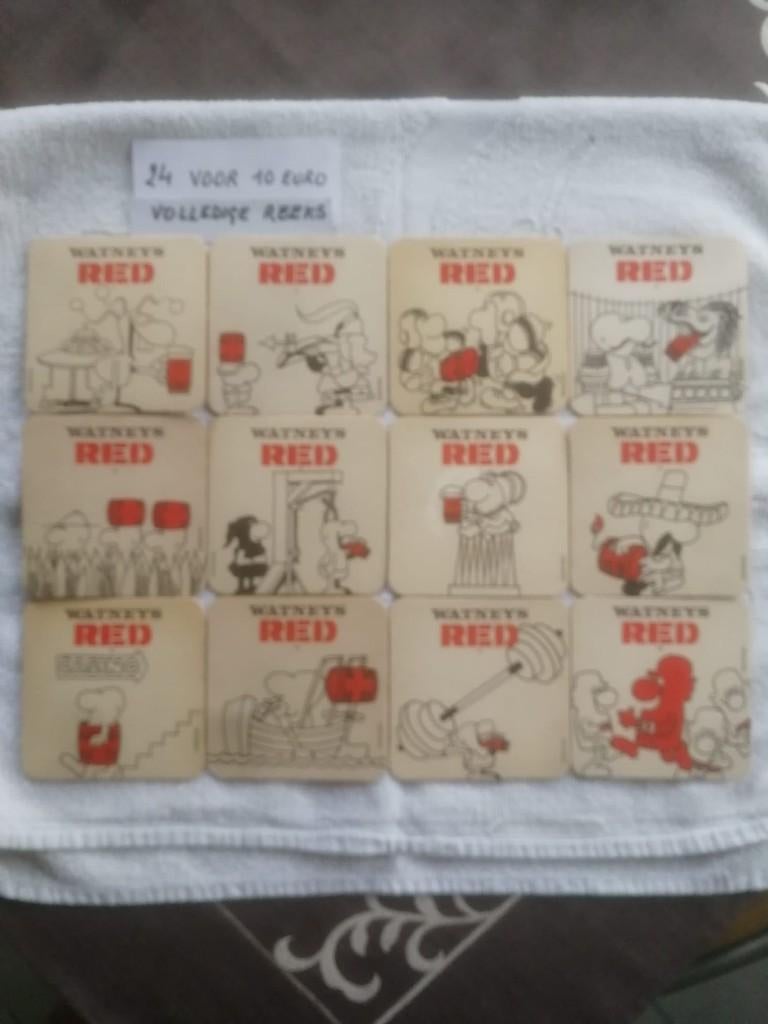 Volledige reeks bierviltjes Watneys Red - cartoons - €10, Ophalen of Verzenden, Viltje(s)