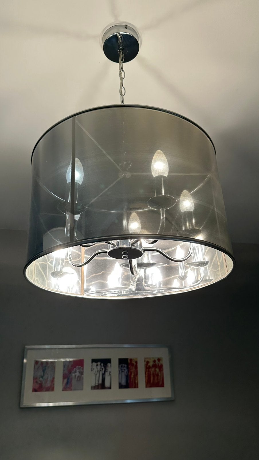 Luchter chroom-inox, Huis en Inrichting, Lampen | Kroonluchters, Strak modern, Overige materialen, E14 (klein), Ophalen of Verzenden
